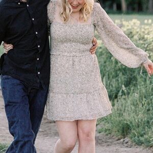 Dynamite Green and Cream Smocked Dress